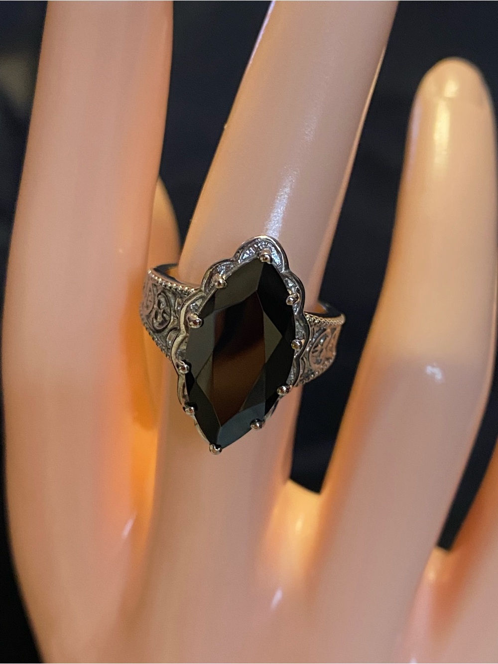 Vintage-Inspired Smoky Quartz Marquise Stone Silver Ring